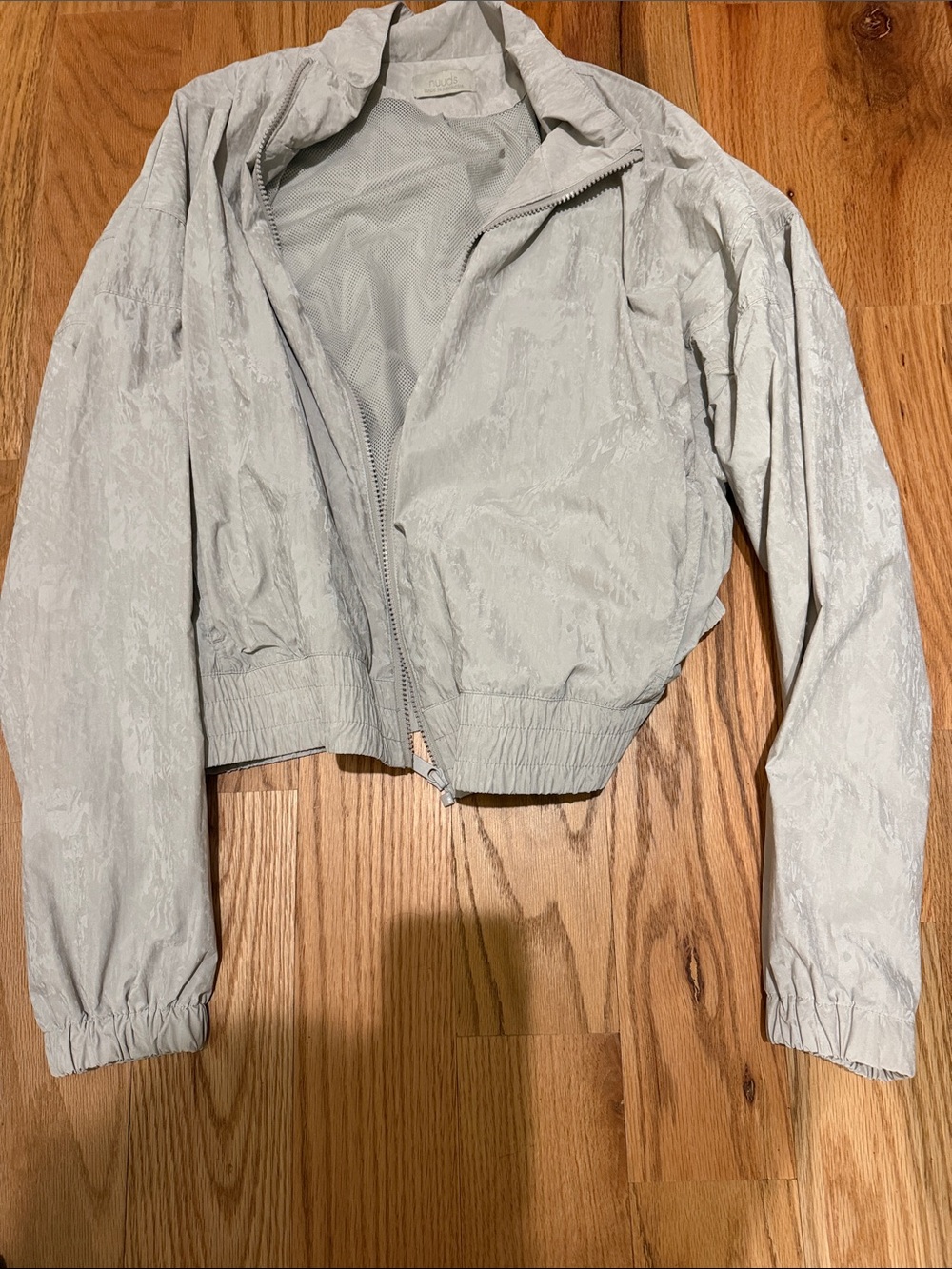 nuuds Light Gray Cropped Bomber Jacket with Elastic Hem